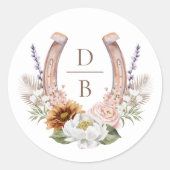 Sticker Rond Aquarelle Floral Boho Western Horseshoe Monogramme (Devant)