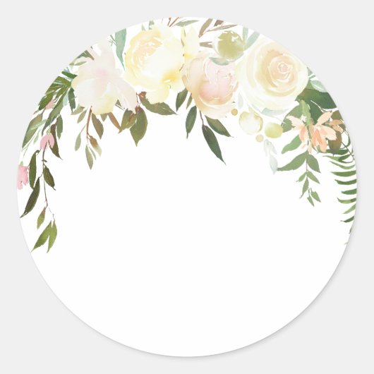 Sticker Rond Aquarelle Floral Crème rose Verre Douche BLANC (Devant)