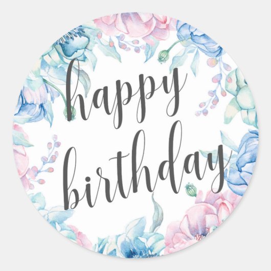 Sticker Rond Aquarelle Floral Élégante ferme Joyeux anniversair (Devant)