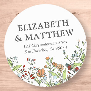 Sticker Rond Aquarelle Floral & Folithe Mariage Adresse de reto