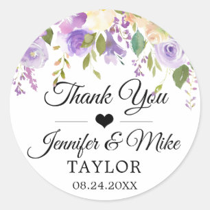 Sticker Rond Aquarelle Floral Lavande Purple Mariage Favoriser