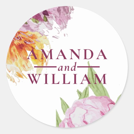 Sticker Rond Aquarelle Floral Mariage personnalisé (Devant)