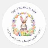 Sticker Rond Aquarelle Floral Oeuf de Pâques Bunny Adresse de r (Devant)
