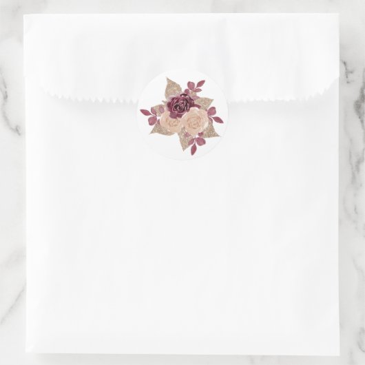 Sticker Rond Aquarelle Floral Parties scintillant or Mariage (Sac)