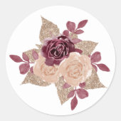 Sticker Rond Aquarelle Floral Parties scintillant or Mariage (Devant)