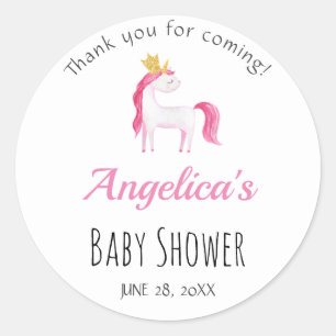Sticker Rond Aquarelle Floral PInk Unicorn Baby shower