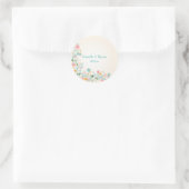 Sticker Rond Aquarelle Floral Rose Vert Turquoise Mariage (Sac)