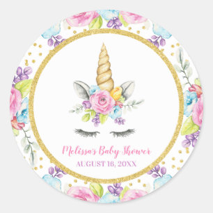 Sticker Rond Aquarelle Floral Unicorn Baby shower