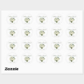 Sticker Rond Aquarelle Floral Vert Blanc Bouquet Mariage (Feuille)