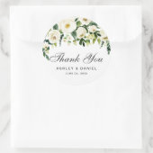 Sticker Rond Aquarelle Floral Vert Mariage blanc Merci (Sac)