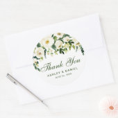 Sticker Rond Aquarelle Floral Vert Mariage blanc Merci G (Enveloppe)