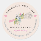 Sticker Rond Aquarelle Floral Whisk Bakery Merci Classic R (Devant)