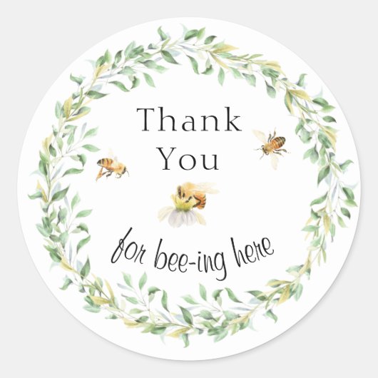 Sticker Rond Aquarelle Floral Wreath Merci d'abeilles domestiqu (Devant)