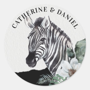 Sticker Rond Aquarelle Floral Zebra Safari Mariages
