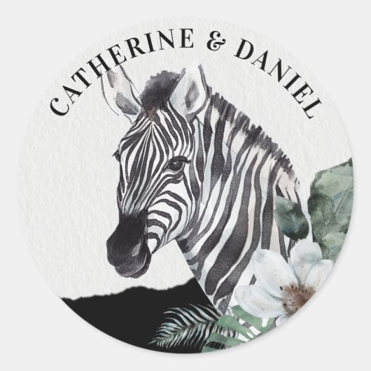Sticker Rond Aquarelle Floral Zebra Safari Mariages (Devant)