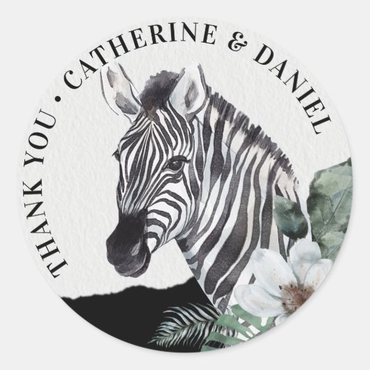 Sticker Rond Aquarelle Floral Zebra Safari Merci (Devant)
