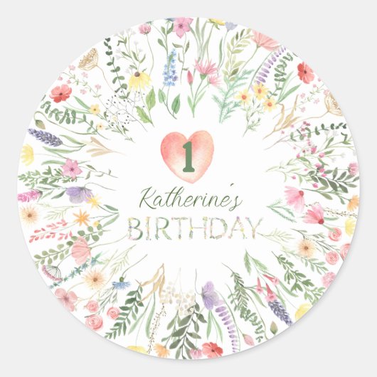 Sticker Rond Aquarelle florale Alphabet ABC Anniversaire (Devant)