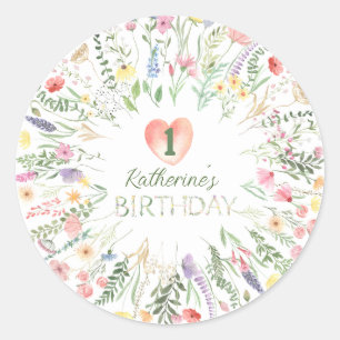 Sticker Rond Aquarelle florale Alphabet ABC Anniversaire