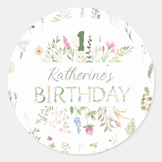 Sticker Rond Aquarelle florale Alphabet ABC Anniversaire (Devant)