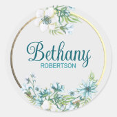 Sticker Rond Aquarelle Florale avec Accentuation Gold Foil Pers (Devant)