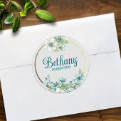 Sticker Rond Aquarelle Florale avec Accentuation Gold Foil Pers