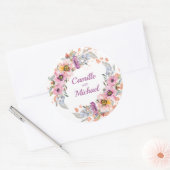 Sticker Rond Aquarelle Florale avec or Rose (Enveloppe)