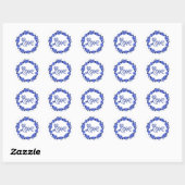 Sticker Rond Aquarelle Florale Bleu & Blanc Fleur Wreath (Feuille)