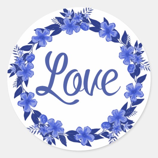 Sticker Rond Aquarelle Florale Bleu & Blanc Fleur Wreath (Devant)