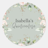 Sticker Rond Aquarelle florale bleu Sage Quinceañera (Devant)