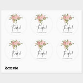 Sticker Rond Aquarelle florale Blush et Merci Rose or (Feuille)