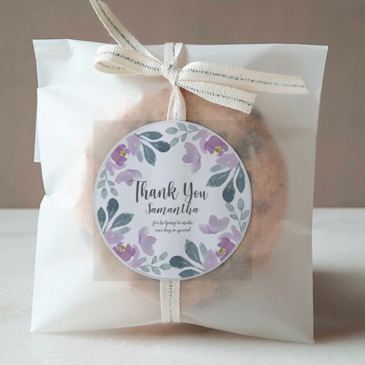 Sticker Rond Aquarelle florale Blush Merci rose