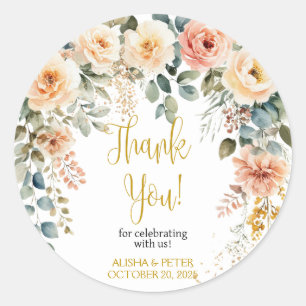 Sticker Rond Aquarelle florale brillante Merci plat