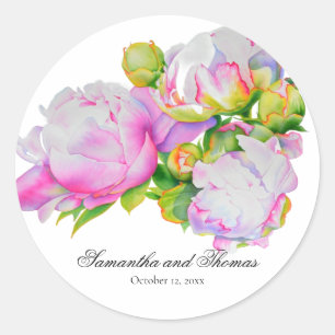 Sticker Rond Aquarelle florale classique et élégante de pivoine