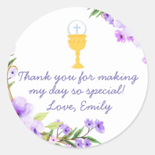 Sticker Rond Aquarelle florale communion Cadeau Favoriser Étiqu