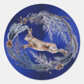 Sticker Rond Aquarelle florale de lapin bleu Noël (Devant)