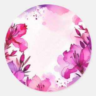 Sticker Rond Aquarelle florale de l'Azalée