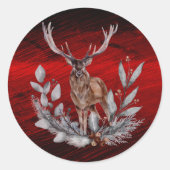 Sticker Rond Aquarelle florale de Noël Red Deer Buck (Devant)