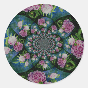 Sticker Rond Aquarelle florale de pivoine rose blanc