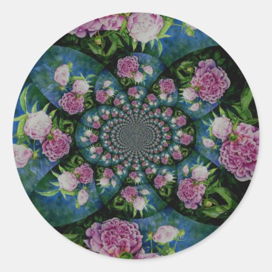 Sticker Rond Aquarelle florale de pivoine rose blanc (Devant)