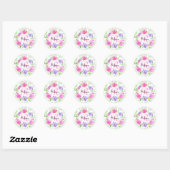 Sticker Rond Aquarelle florale de pivoine rose Monogramme (Feuille)