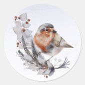 Sticker Rond Aquarelle florale de Robin de Noël (Devant)