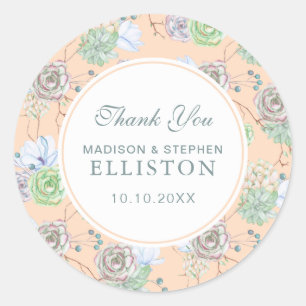 Sticker Rond Aquarelle florale de succulents   MERCI