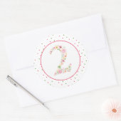 Sticker Rond Aquarelle Florale Deux 2e anniversaire (Enveloppe)