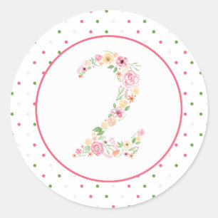 Sticker Rond Aquarelle Florale Deux 2e anniversaire