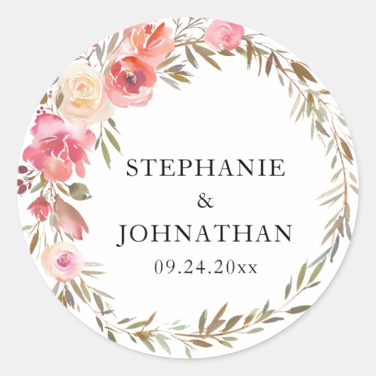 Sticker Rond Aquarelle Florale Élégante Rose Pêche (Devant)