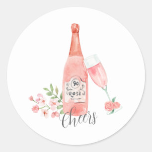 Sticker Rond Aquarelle florale et design vin rosé.