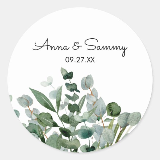Sticker Rond Aquarelle Florale Eucalyptus Mariage de feuillage (Devant)