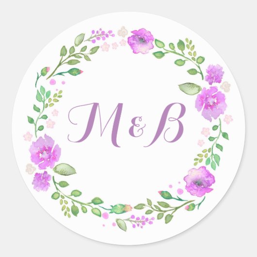 Sticker Rond Aquarelle Florale Mariage pourpre (Devant)