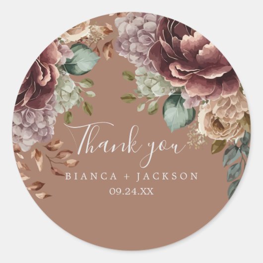 Sticker Rond Aquarelle florale Mariage Thankyou Favoriser Class (Devant)