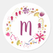 Sticker Rond Aquarelle florale monogramme (Devant)